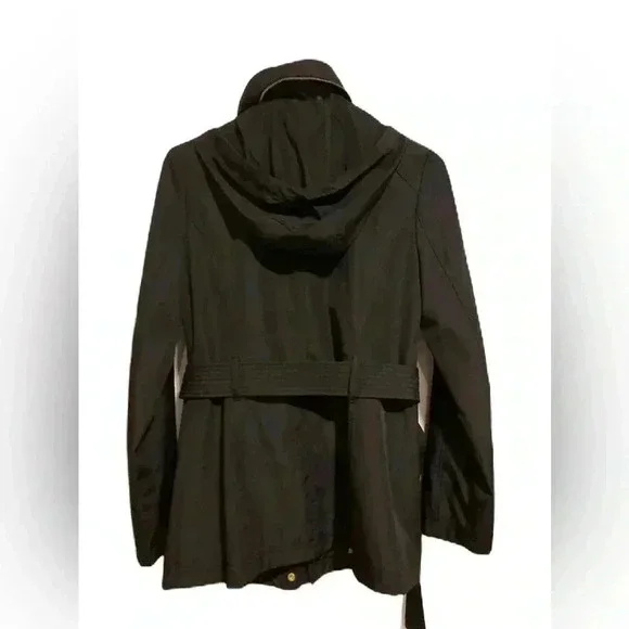 New Michael Kors Raincoat Womens w/ Belt Hideaway Zip Hood Black Sz. XS NWT - Picture 3 of 9